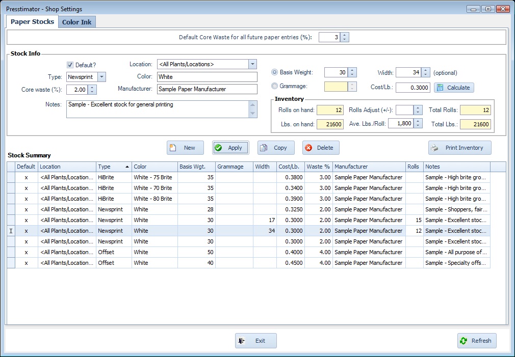 standalone application to update costs and inventory without a need to be trained to use the Presstimator